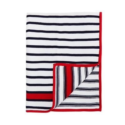 White and navy striped knitted blanket